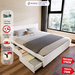 Giường Ngủ Gỗ MDF Chống Ẩm FN03 FIVO, Giường Đôi Cao Cấp Có 3 Ngăn Kéo Tiện Lợi, Nhiều Kích Thước, Free Lắp Đặt + Freeship TPHCM, Trả Góp 0%