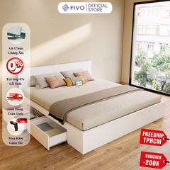Giường Ngủ Gỗ MDF Chống Ẩm FN02 FIVO, Giường Đôi Cao Cấp Có 2 Ngăn Kéo Đựng Đồ, Nhiều Kích Thước, Freeship TPHCM