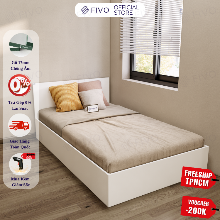 Giường Ngủ Gỗ FN01 FIVO, Đa Dạng Kích Thước & Màu Sắc, Freeship + Free lắp đặt