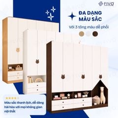 Tủ Gỗ Đựng Quần Áo Trẻ Em Cao Cấp FC03 FIVO, Tủ Sâu 60cm, Thiết Kế Hình Ngôi Nhà Độc Đáo, Freeship+Free lắp đặt, Trả Góp