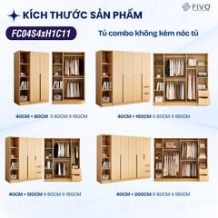 Tủ Đựng Quần Áo Gỗ Cao Cấp FC04 FIVO, Tủ Màu Gỗ Cánh Mở Sâu 60cm Kèm Kệ Trang Trí, Freeship+Free lắp đặt, Trả Góp 0%