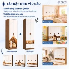 Tủ Gỗ Đựng Quần Áo Trẻ Em Cao Cấp FC03 FIVO, Tủ Sâu 60cm, Thiết Kế Hình Ngôi Nhà Độc Đáo, Freeship+Free lắp đặt, Trả Góp