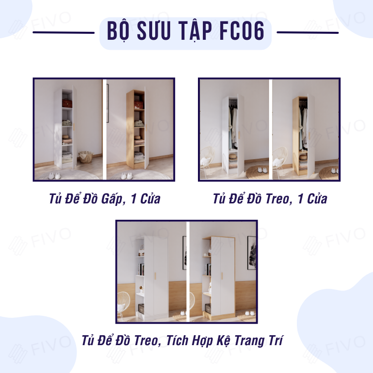 Tủ Quần Áo Gỗ Nhỏ Gọn FC06 FIVO, Tủ MDF Chống Ẩm Chia Ngăn Tiện Lợi, Phù Hợp Không Gian Nhỏ, Freeship TPHCM