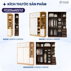 Tủ Gỗ Quần Áo Cửa Lùa Cao Cấp FC32 FIVO, Gỗ Dày 17mm, Kèm Hệ Tủ Tiện Lợi, Ngăn Kéo Sâu 60cm, Freeship+Free lắp đặt, Trả