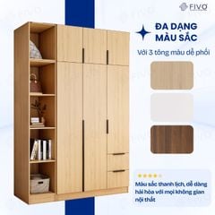 Tủ Đựng Quần Áo Gỗ Cao Cấp FC04 FIVO, Tủ Màu Gỗ Cánh Mở Sâu 60cm Kèm Kệ Trang Trí, Freeship+Free lắp đặt, Trả Góp 0%