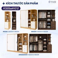 Tủ Gỗ Quần Áo Cửa Lùa Cao Cấp FC32 FIVO, Gỗ Dày 17mm, Kèm Hệ Tủ Tiện Lợi, Ngăn Kéo Sâu 60cm, Freeship+Free lắp đặt, Trả