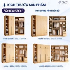 Tủ Đựng Quần Áo Gỗ Cao Cấp FC04 FIVO, Tủ Màu Gỗ Cánh Mở Sâu 60cm Kèm Kệ Trang Trí, Freeship+Free lắp đặt, Trả Góp 0%