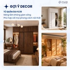 Tủ Gỗ Quần Áo Cửa Lùa Cao Cấp FC35 FIVO, Gỗ Dày 17mm, Kèm Ngăn Kéo Sâu 60cm, Freeship+Free lắp đặt, Trả Góp 0%