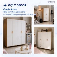 Tủ Gỗ Đựng Quần Áo Cao Cấp FC21 FIVO, Gỗ Dày 17mm Thiết Kế Có Chân Cánh Mở Sâu 60cm, Freeship+Free lắp đặt, Trả Góp 0%