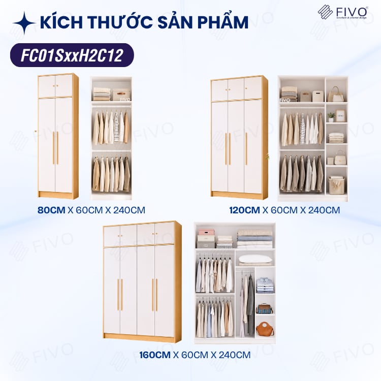 Tủ Đựng Quần Áo Gỗ Cao Cấp Đa Năng FC01 FIVO, Dày 17MM Với Độ Sâu 60cm, Freeship + Free lắp đặt, Trả Góp 0%