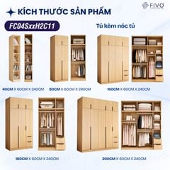 Tủ Đựng Quần Áo Gỗ Cao Cấp FC04 FIVO, Tủ Màu Gỗ Cánh Mở Sâu 60cm Kèm Kệ Trang Trí, Freeship+Free lắp đặt, Trả Góp 0%