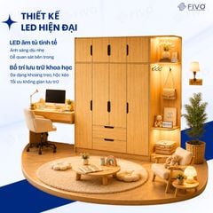 Tủ Đựng Quần Áo Gỗ Cao Cấp FC07 FIVO, Dày 17MM Cánh Mở Sâu 60cm Kèm Kệ Trang Trí, Freeship+Free lắp đặt, Trả Góp 0
