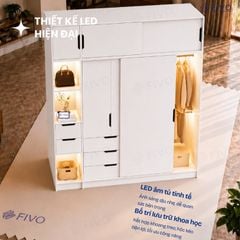 Tủ Gỗ Quần Áo Cửa Lùa Cao Cấp FC33 FIVO, Gỗ Dày 17mm, Kèm Hệ Kệ Trang Trí Sâu 60cm, Freeship+Free lắp đặt, Trả Góp 0%