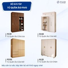 Tủ Gỗ Đựng Quần Áo Cao Cấp FC21 FIVO, Gỗ Dày 17mm Thiết Kế Có Chân Cánh Mở Sâu 60cm, Freeship+Free lắp đặt, Trả Góp 0%