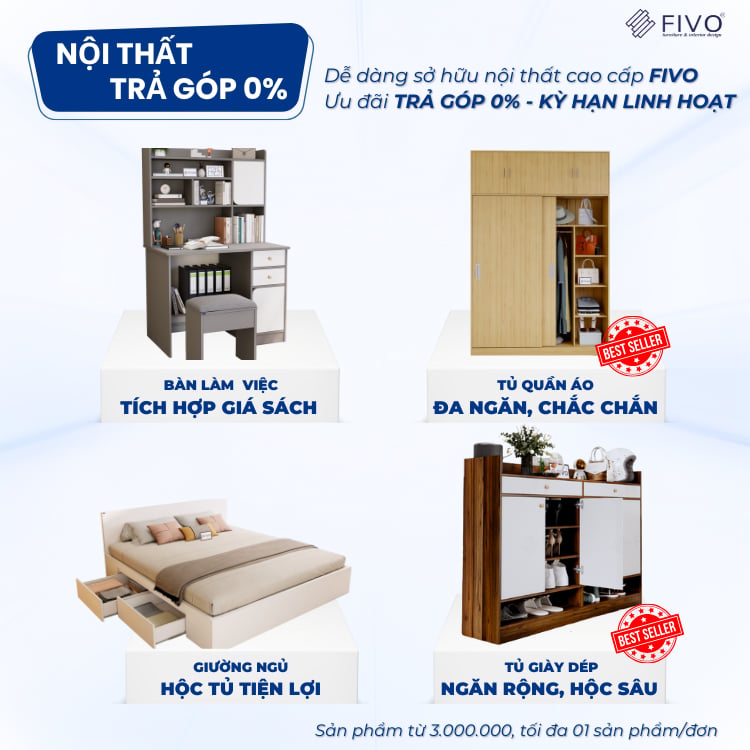 Giường Ngủ Gỗ MDF Chống Ẩm FN03 FIVO, Giường Đôi Cao Cấp Có 3 Ngăn Kéo Tiện Lợi, Nhiều Kích Thước, Free Lắp Đặt + Freeship TPHCM, Trả Góp 0%