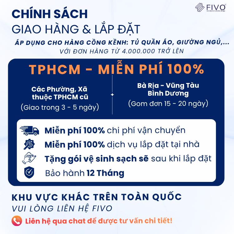Tủ Gỗ Đựng Quần Áo Cao Cấp FC21 FIVO, Gỗ Dày 17mm Thiết Kế Có Chân Cánh Mở Sâu 60cm, Freeship+Free lắp đặt, Trả Góp 0%