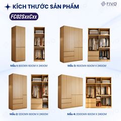 Tủ Đựng Quần Áo Gỗ Cao Cấp FC02 FIVO, Cánh Mở Sâu 60cm Kèm Ngăn Kéo, Freeship+Free lắp đặt, Trả Góp 0%