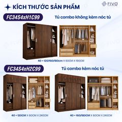 Tủ Quần Áo Gỗ Cửa Lùa Cao Cấp FC34 FIVO, Gỗ Dày 17mm Độ Sâu 60cm, Kèm Hệ Kệ Trang Trí, Freeship+Free lắp đặt, Trả Góp 0%