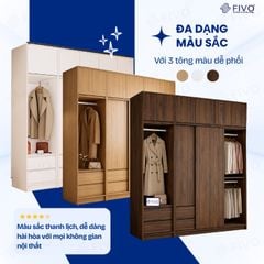 Tủ Gỗ Quần Áo Cửa Lùa Cao Cấp FC35 FIVO, Gỗ Dày 17mm, Kèm Ngăn Kéo Sâu 60cm, Freeship+Free lắp đặt, Trả Góp 0%