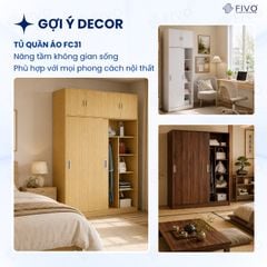 Tủ Áo Quần Cửa Trượt FIVO FC31 Gỗ Chống Ẩm, Màu Walnut Ấm Cúng Cho Phòng Ngủ, Trả Góp 0%, Freeship + Free lắp đặt