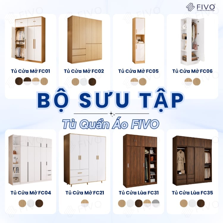 Tủ Đựng Quần Áo Gỗ Cao Cấp Đa Năng FC01 FIVO, Dày 17MM Với Độ Sâu 60cm, Freeship + Free lắp đặt, Trả Góp 0%
