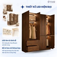 Tủ Đựng Quần Áo Gỗ Cao Cấp FC02 FIVO, Cánh Mở Sâu 60cm Kèm Ngăn Kéo, Freeship+Free lắp đặt, Trả Góp 0%