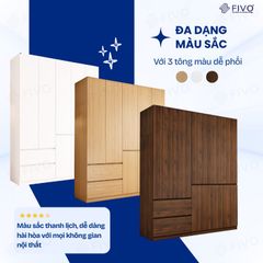 Tủ Đựng Quần Áo Gỗ Cao Cấp FC02 FIVO, Cánh Mở Sâu 60cm Kèm Ngăn Kéo, Freeship+Free lắp đặt, Trả Góp 0%