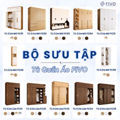 Tủ Quần Áo Gỗ Cửa Lùa Cao Cấp FC34 FIVO, Gỗ Dày 17mm Độ Sâu 60cm, Kèm Hệ Kệ Trang Trí, Freeship+Free lắp đặt, Trả Góp 0%