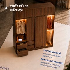 Tủ Gỗ Quần Áo Cửa Lùa Cao Cấp FC35 FIVO, Gỗ Dày 17mm, Kèm Ngăn Kéo Sâu 60cm, Freeship+Free lắp đặt, Trả Góp 0%