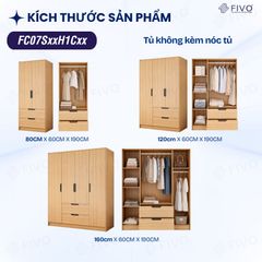 Tủ Đựng Quần Áo Gỗ Cao Cấp FC07 FIVO, Dày 17MM Cánh Mở Sâu 60cm Kèm Kệ Trang Trí, Freeship+Free lắp đặt, Trả Góp 0