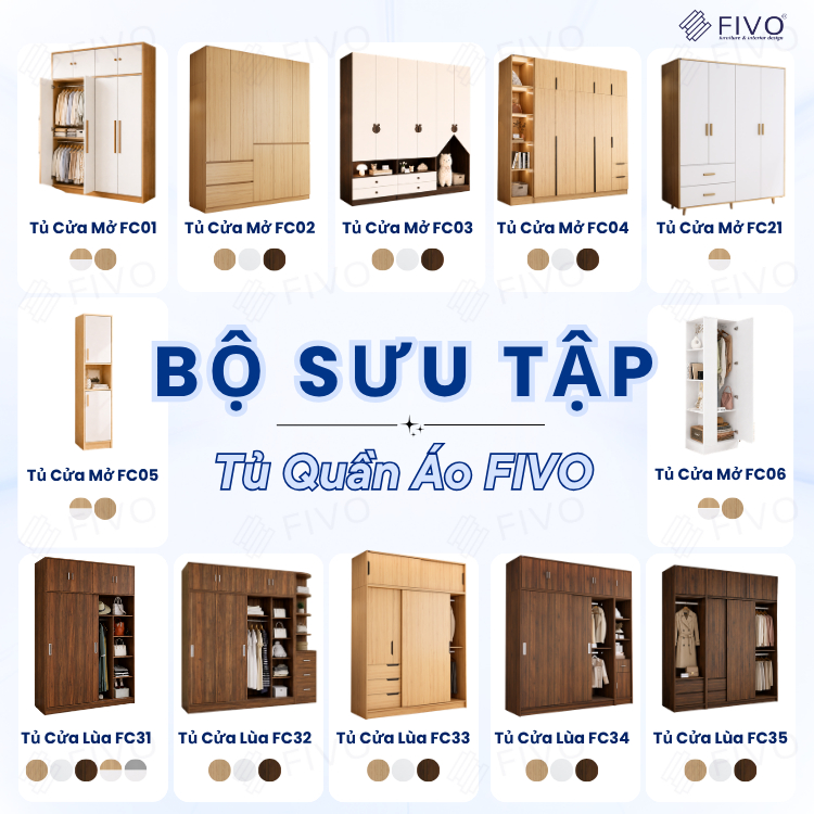 Tủ Đựng Quần Áo Gỗ Cao Cấp FC07 FIVO, Dày 17MM Cánh Mở Sâu 60cm Kèm Kệ Trang Trí, Freeship+Free lắp đặt, Trả Góp 0
