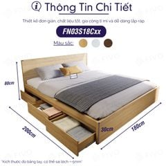 Giường Ngủ Gỗ MDF Chống Ẩm FN03 FIVO, Giường Đôi Cao Cấp Có 3 Ngăn Kéo Tiện Lợi, Nhiều Kích Thước, Free Lắp Đặt + Freeship TPHCM, Trả Góp 0%