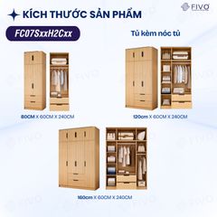Tủ Đựng Quần Áo Gỗ Cao Cấp FC07 FIVO, Dày 17MM Cánh Mở Sâu 60cm Kèm Kệ Trang Trí, Freeship+Free lắp đặt, Trả Góp 0