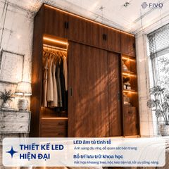 Tủ Quần Áo Gỗ Cửa Lùa Cao Cấp FC34 FIVO, Gỗ Dày 17mm Độ Sâu 60cm, Kèm Hệ Kệ Trang Trí, Freeship+Free lắp đặt, Trả Góp 0%