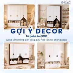 Tủ Gỗ Đựng Quần Áo Trẻ Em Cao Cấp FC03 FIVO, Tủ Sâu 60cm, Thiết Kế Hình Ngôi Nhà Độc Đáo, Freeship+Free lắp đặt, Trả Góp