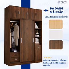 Tủ Quần Áo Gỗ Cửa Lùa Cao Cấp FC34 FIVO, Gỗ Dày 17mm Độ Sâu 60cm, Kèm Hệ Kệ Trang Trí, Freeship+Free lắp đặt, Trả Góp 0%