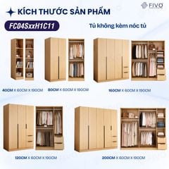 Tủ Đựng Quần Áo Gỗ Cao Cấp FC04 FIVO, Tủ Màu Gỗ Cánh Mở Sâu 60cm Kèm Kệ Trang Trí, Freeship+Free lắp đặt, Trả Góp 0%