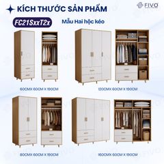 Tủ Gỗ Đựng Quần Áo Cao Cấp FC21 FIVO, Gỗ Dày 17mm Thiết Kế Có Chân Cánh Mở Sâu 60cm, Freeship+Free lắp đặt, Trả Góp 0%