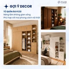 Tủ Gỗ Quần Áo Cửa Lùa Cao Cấp FC32 FIVO, Gỗ Dày 17mm, Kèm Hệ Tủ Tiện Lợi, Ngăn Kéo Sâu 60cm, Freeship+Free lắp đặt, Trả