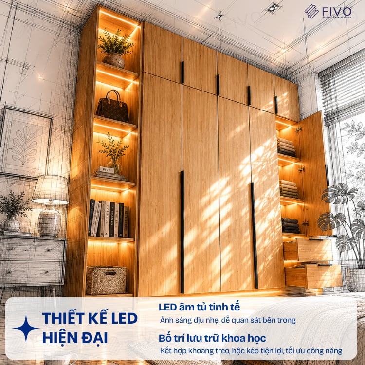 Tủ Đựng Quần Áo Gỗ Cao Cấp FC04 FIVO, Tủ Màu Gỗ Cánh Mở Sâu 60cm Kèm Kệ Trang Trí, Freeship+Free lắp đặt, Trả Góp 0%