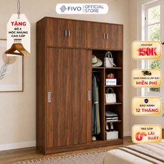 Tủ Áo Quần Cửa Trượt FIVO FC31 Gỗ Chống Ẩm, Màu Walnut Ấm Cúng Cho Phòng Ngủ, Trả Góp 0%, Freeship + Free lắp đặt