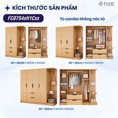 Tủ Đựng Quần Áo Gỗ Cao Cấp FC07 FIVO, Dày 17MM Cánh Mở Sâu 60cm Kèm Kệ Trang Trí, Freeship+Free lắp đặt, Trả Góp 0