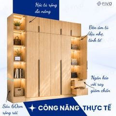 Tủ Đựng Quần Áo Gỗ Cao Cấp FC04 FIVO, Tủ Màu Gỗ Cánh Mở Sâu 60cm Kèm Kệ Trang Trí, Freeship+Free lắp đặt, Trả Góp 0%
