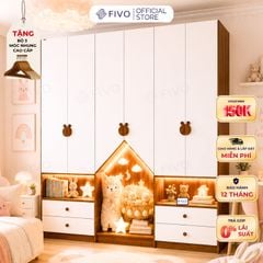 Tủ Gỗ Đựng Quần Áo Trẻ Em Cao Cấp FC03 FIVO, Tủ Sâu 60cm, Thiết Kế Hình Ngôi Nhà Độc Đáo, Freeship+Free lắp đặt, Trả Góp