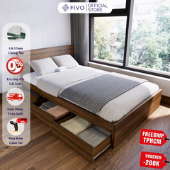 Giường Ngủ Gỗ MDF Chống Ẩm FN03 FIVO, Giường Đôi Cao Cấp Có 3 Ngăn Kéo Tiện Lợi, Nhiều Kích Thước, Free Lắp Đặt + Freeship TPHCM, Trả Góp 0%