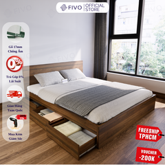 Giường Ngủ Gỗ MDF Chống Ẩm FN03 FIVO, Giường Đôi Cao Cấp Có 3 Ngăn Kéo Tiện Lợi, Nhiều Kích Thước, Free Lắp Đặt + Freeship TPHCM, Trả Góp 0%