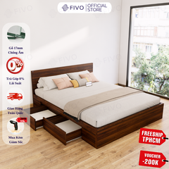 Giường Ngủ Gỗ MDF Chống Ẩm FN02 FIVO, Giường Đôi Cao Cấp Có 2 Ngăn Kéo Đựng Đồ, Nhiều Kích Thước, Freeship TPHCM