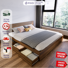 Giường Ngủ Gỗ MDF Chống Ẩm FN03 FIVO, Giường Đôi Cao Cấp Có 3 Ngăn Kéo Tiện Lợi, Nhiều Kích Thước, Free Lắp Đặt + Freeship TPHCM, Trả Góp 0%