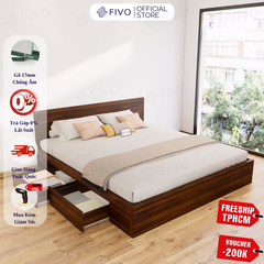 Giường Ngủ Gỗ MDF Chống Ẩm FN02 FIVO, Giường Đôi Cao Cấp Có 2 Ngăn Kéo Đựng Đồ, Nhiều Kích Thước, Freeship TPHCM