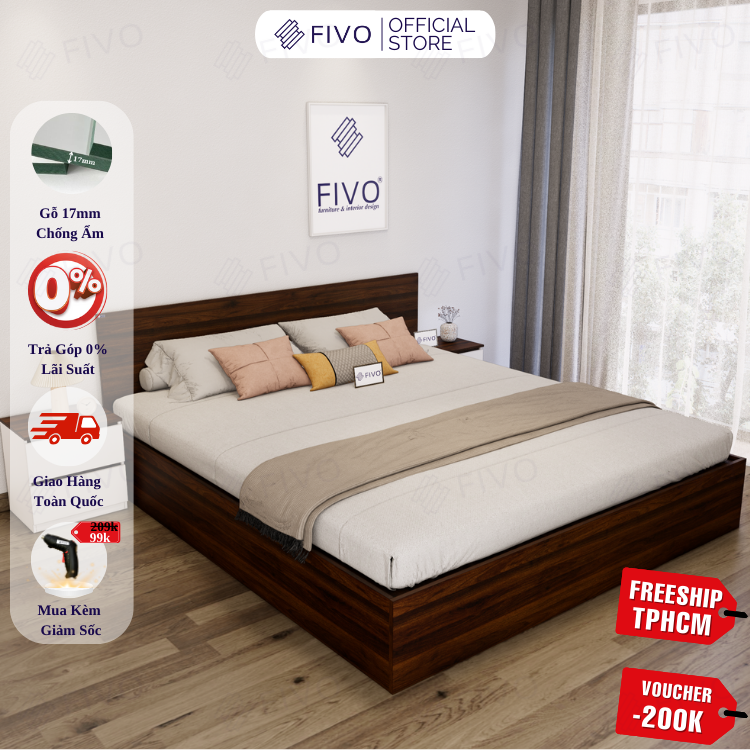 Giường Ngủ Gỗ FN01 FIVO, Đa Dạng Kích Thước & Màu Sắc, Freeship + Free lắp đặt